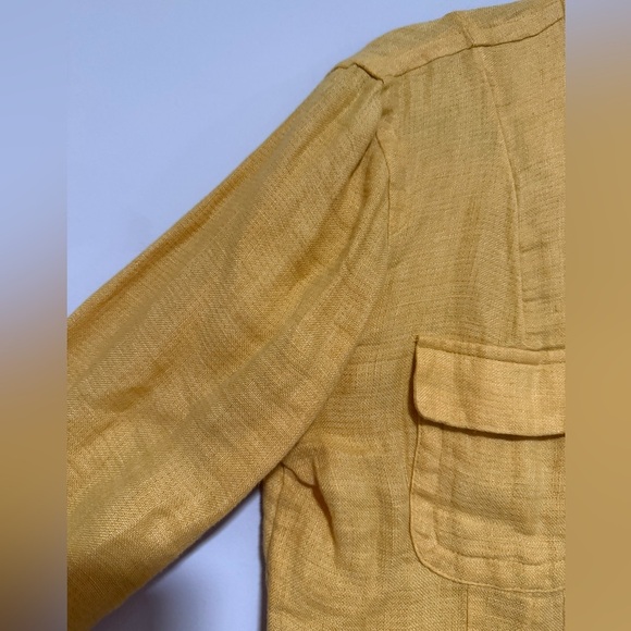 Eileen Fisher Yellow Gold Organic Linen Patch Pocket Jacket Size Medium Fall - Picture 3 of 8